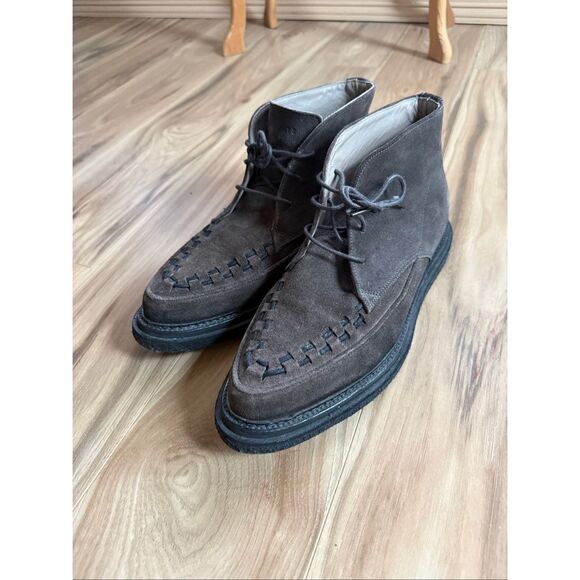 AllSaints Mens Brown Leon Suede Leather Lace Up Woven Chukka Boots Size 42 - Picture 7 of 14